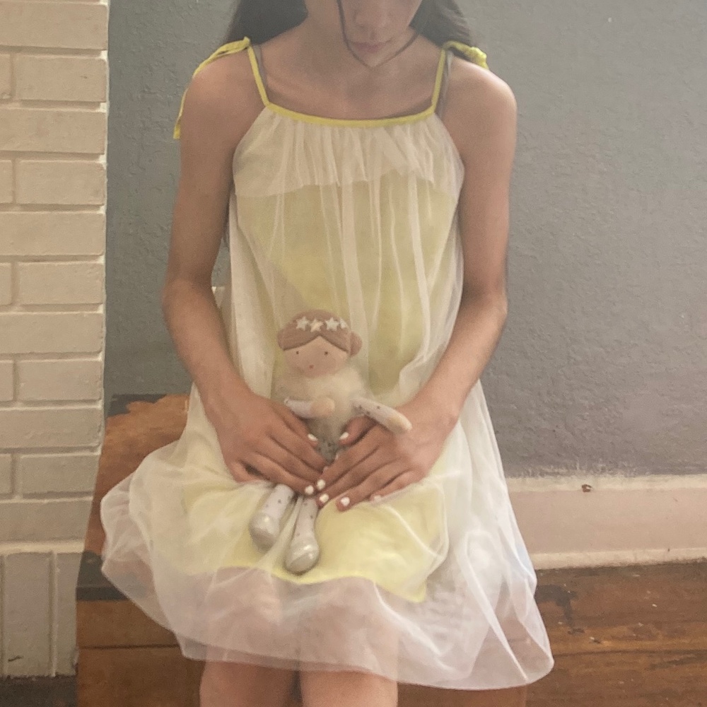 Gap Girls Mesh Yellow White Fairy Dress Tie Bow Shoulder 10